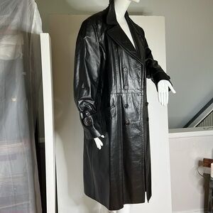 Men’s Casa Nova Sz 44 Black Brown Vintage Leather Trench Coat